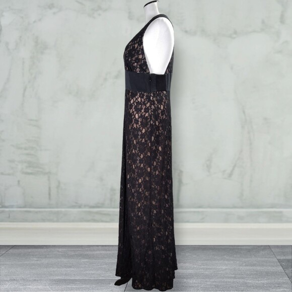 BCBGMaxazria Serafina Lace Overlay Formal Dress Size 12 Black Front Split Plunge - Picture 6 of 16